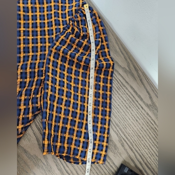 Eva Franco Anthropologie Plaid Button Down Blouse Womens 14 Orange Blue - Picture 9 of 13